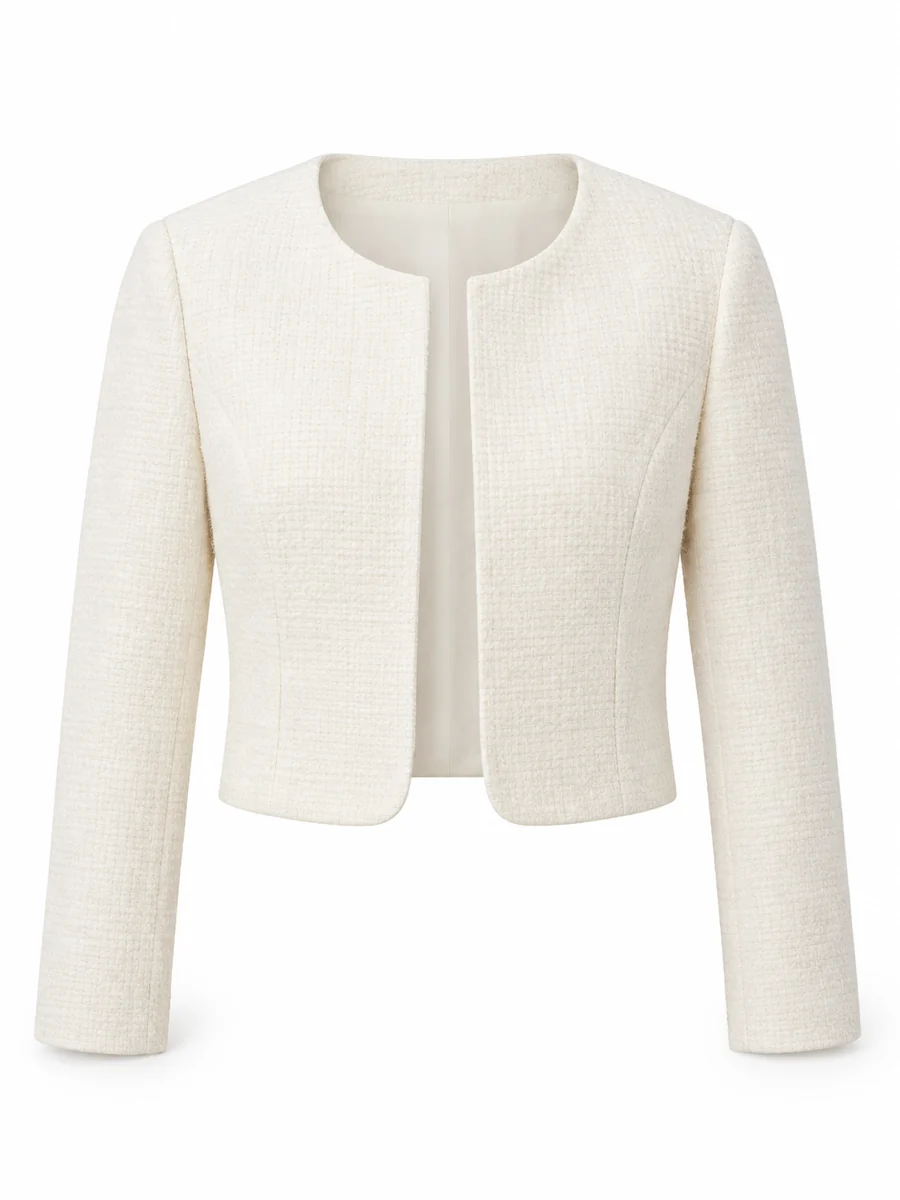 Cropped collarless jacket, shown in Ivory